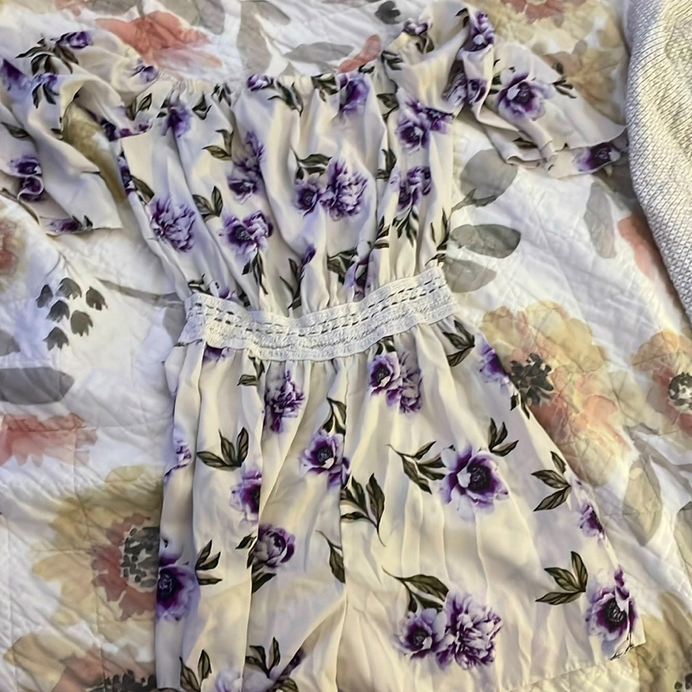 White and purple rule 21 romper light worn size medium